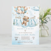 我々は青テディベア赤ちゃんシャワーを待つことができる 招待状 (スタンド正面)