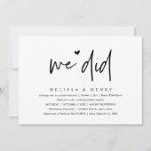 我々は駆け落ちモダンの披露宴ディナーを行った 招待状 (正面)