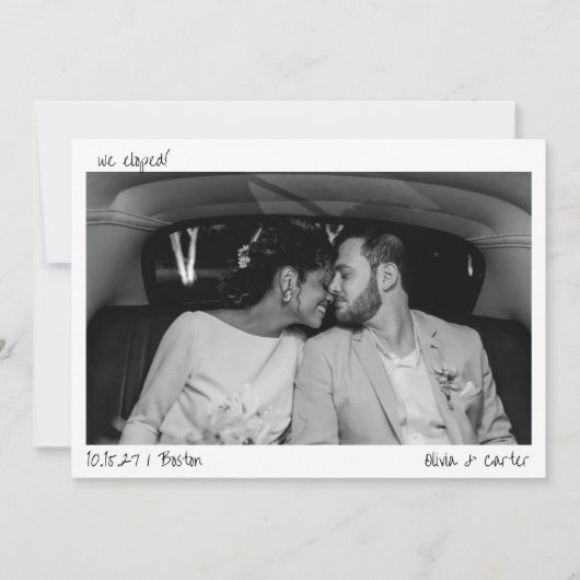 我々は駆け落ち写真手書きミニマルな駆け落ち 案内状 (正面)