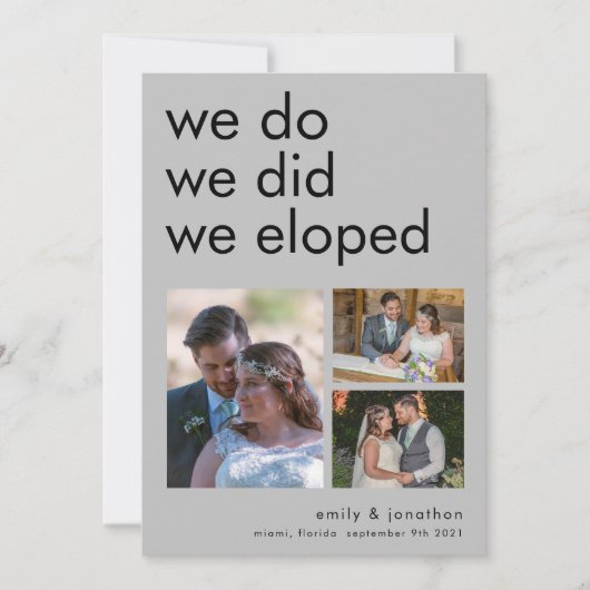 我々は駆け落ち3写真発表招待状灰色 案内状 (正面)