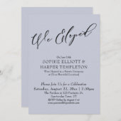 我々は駆け落ち、エレガントシンプルダスティブルーお祝い 招待状 (正面/裏面)