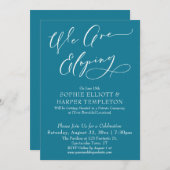 我々は駆け落ち、シンプルモザイクブルーお祝い 招待状 (正面/裏面)