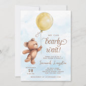 我々は黄色のテディベア赤ちゃんシャワーを待つことができる 招待状 (正面)