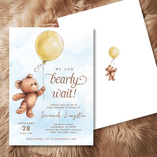 我々は黄色のテディベア赤ちゃんシャワーを待つことができる 招待状