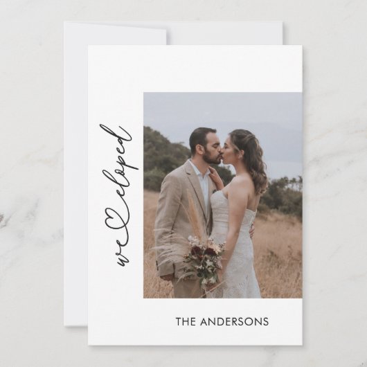 我々は2つのフォトスクリプト結婚の発表を逃れた サンキューカード (正面)