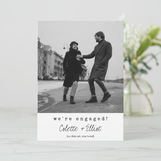 我々は2つの婚約したフォトシンプルシッエレガントク 案内状 (スタンド正面)