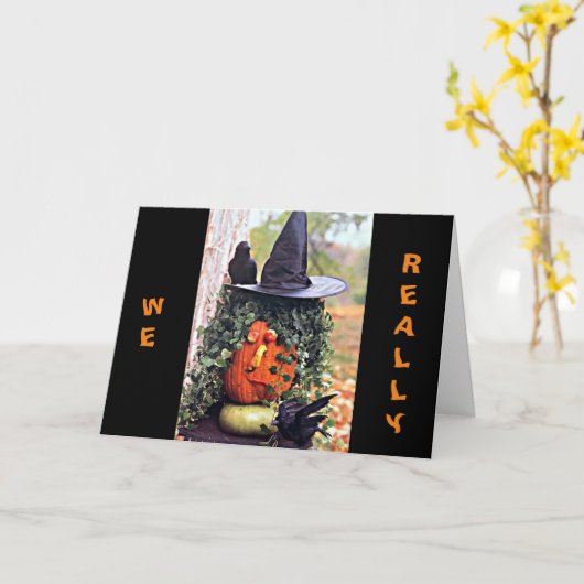 我々は、この「直接会って」ハロウィーンを言うことができれば カード (黄色い花)