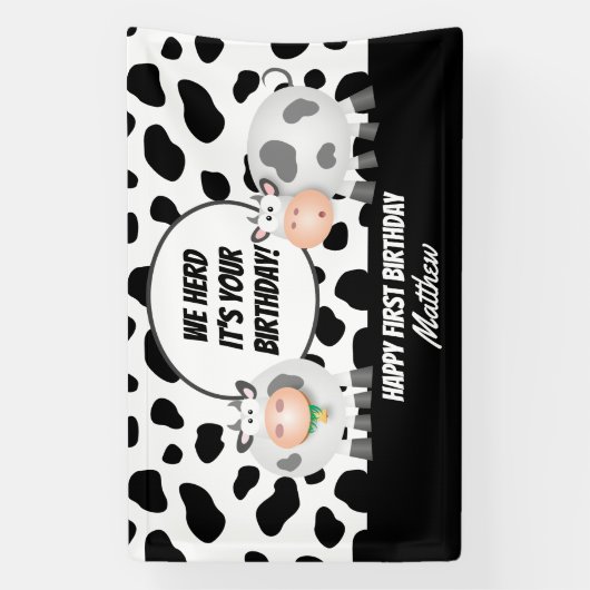 我々は、それはあなたの誕生日かわいい牛のハッピーバースデー 横断幕 (縦)