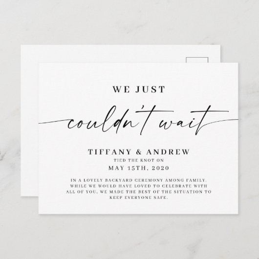 我々は、ちょうどアナウンスの結婚ポストカー待つことができなかった 案内ポストカード (正面/裏面)