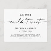 我々は、ちょうどアナウンスの結婚ポストカー待つことができなかった 案内ポストカード (正面)