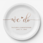 我々は |ウェディングデーモダンメタリックスクリプトホワイト ペーパープレート (正面)