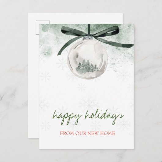 我々は、クリスマスボール松の木の休日に移動した 案内ポストカード (正面/裏面)