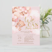 我々は、テディピンクの赤ちゃん女の子シャワーを待つことができる 招待状 (スタンド正面)