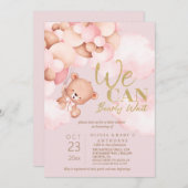 我々は、テディピンクの赤ちゃん女の子シャワーを待つことができる 招待状 (正面/裏面)