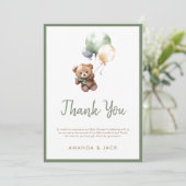 我々は、テディベアバルーンベビーシャワーを待つことができる サンキューカード (スタンド正面)