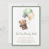 我々は、テディベアバルーンベビーシャワーを待つことができる 招待状 (正面)