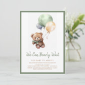 我々は、テディベアバルーンベビーシャワーを待つことができる 招待状 (スタンド正面)
