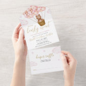 我々は、テディベアーピンクの赤ちゃんシャワーを待つことができる オールインワン招待状 (貼ってはがせる)