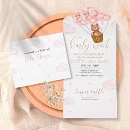 我々は、テディベアーピンクの赤ちゃんシャワーを待つことができる オールインワン招待状