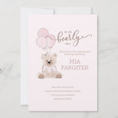 我々は、テディベアーピンクの赤ちゃんシャワーを待つことができる 招待状 (正面)