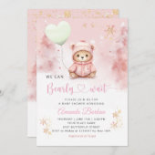 我々は、テディベア女の子の赤ちゃんシャワーを心待ちできる 招待状 (正面/裏面)