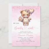我々は、テディベア女の子の赤ちゃんシャワーを心待ちできる 招待状 (正面)