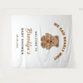 我々は、テディベア赤ちゃんシャワー背景を心待ちできる タペストリー (正面(横))