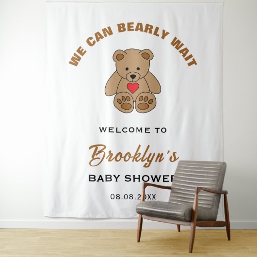 我々は、テディベア赤ちゃんシャワー背景を心待ちできる タペストリー (インサイチュ)