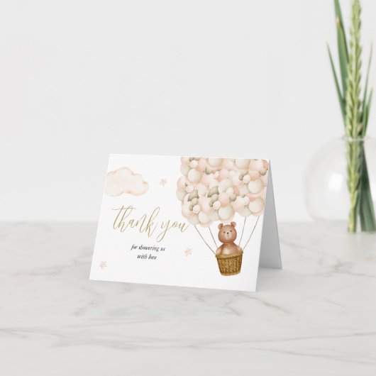 我々は、テディベア赤ちゃんシャワー詩を待つことができる サンキューカード (正面)