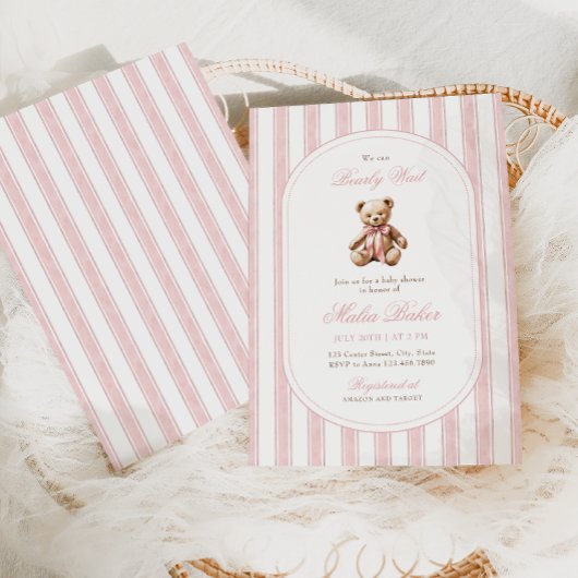 我々は、テディベア赤エレガントちゃんシャワーを待つことができる 招待状