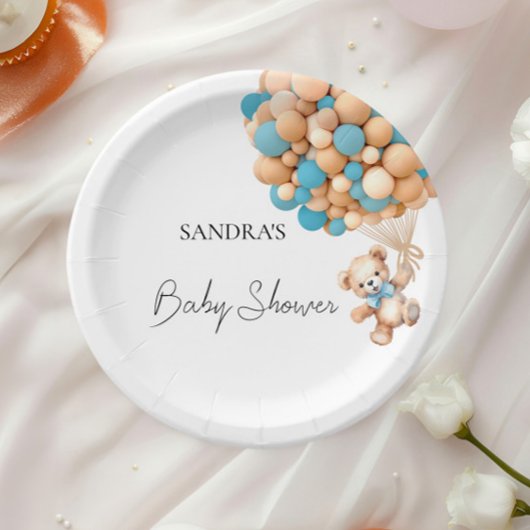 我々は、テディベア青い気球を待つことができる ペーパープレート