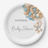 我々は、テディベア青い気球を待つことができる ペーパープレート (正面)