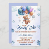 我々は、テディベア青い赤ちゃんシャワーを待つことができる 招待状 (正面/裏面)