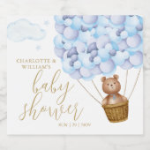 我々は、テディベア青い赤ちゃんシャワーを心待ちできる スパークリングワインラベル (シングルラベル)