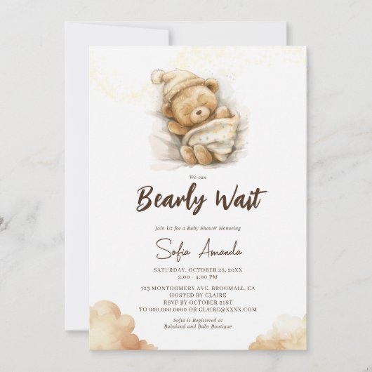 我々は、テディ熊の赤ちゃんシャワーを心待ちできる 招待状 (正面)
