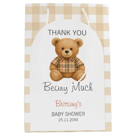 我々は、テディ赤ちゃんシャワーを待つことができる ミディアムペーパーバッグ (正面)