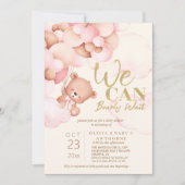 我々は、テディ赤ちゃん女の子のシャワーを待つことができる 招待状 (正面)