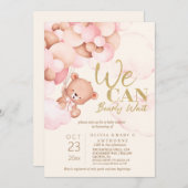 我々は、テディ赤ちゃん女の子のシャワーを待つことができる 招待状 (正面/裏面)