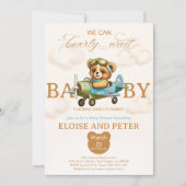 我々は、パイロットテディベア赤ちゃんシャワーを待つことができる 招待状 (正面)