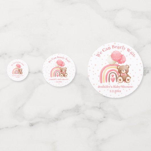 我々は、ピンクの赤ちゃんシャワーを待つことができる水玉模様 コンフェッティ (裏面)