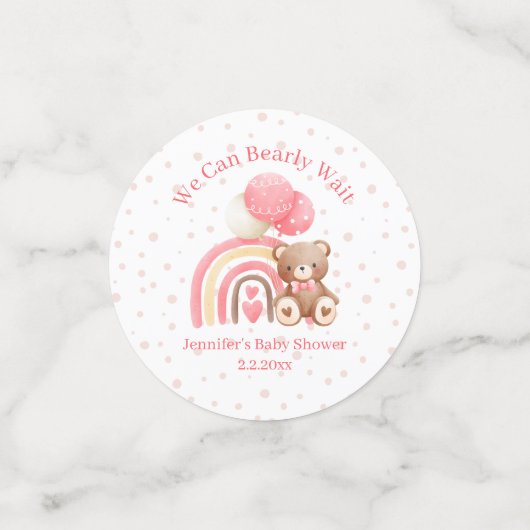 我々は、ピンクの赤ちゃんシャワーを待つことができる水玉模様 コンフェッティ (スモール正面)