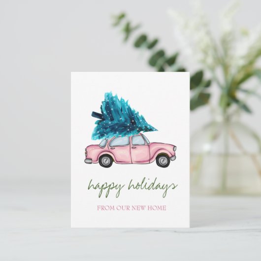 我々は、ピンクカー、松の木の休日を移動した 案内ポストカード (スタンド正面)