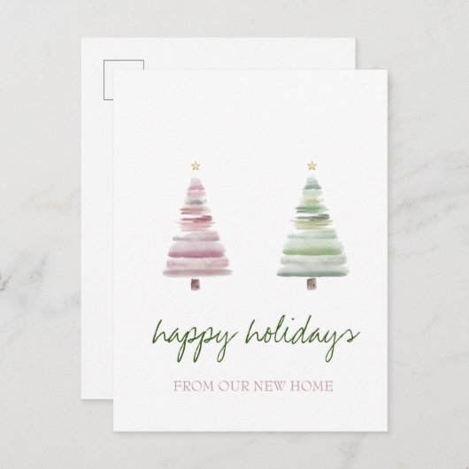 我々は、ピンクグリーンパインツリーホリデー移動した 案内ポストカード (正面/裏面)