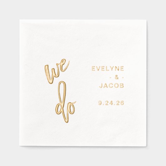 我々は | ミニマルタイポグラフィ結婚金ゴールド 箔ナプキン (正面)