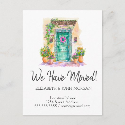 我々は、メキシコの家のドアの花を移動 案内ポストカード (正面)