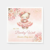 我々は、女の子テディベア赤ちゃんシャワーを待つことができる スタンダードカクテルナプキン (正面)