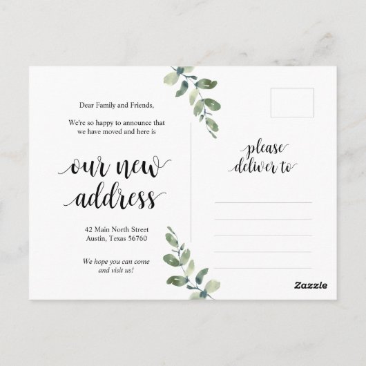 我々は、新しい自宅住所の発表を移動した ポストカード (裏面)