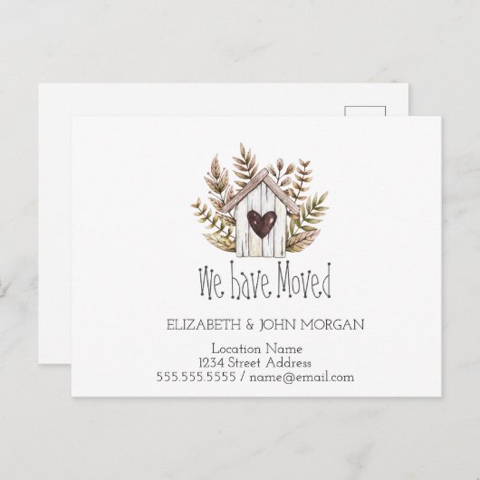 我々は、木造の家、新しい住所を移動した 案内ポストカード (正面/裏面)