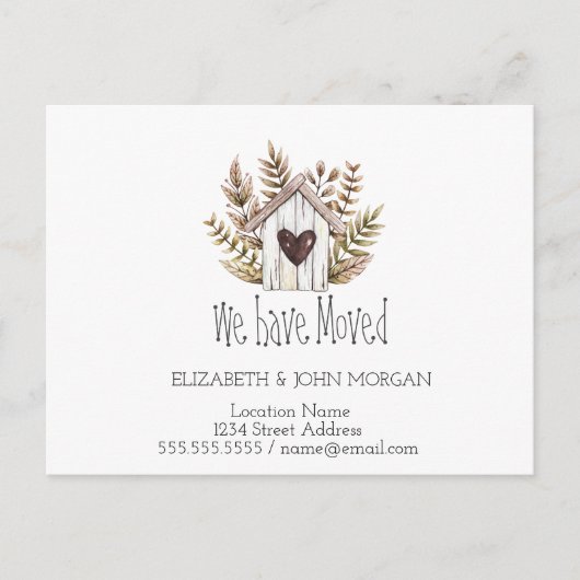 我々は、木造の家、新しい住所を移動した 案内ポストカード (正面)