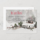 我々は、松の木、車、雪、新しいアドレスを移動した 案内ポストカード (正面/裏面)